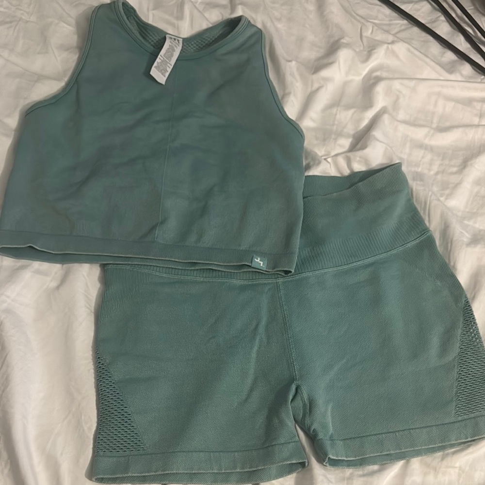 Teal Workout Top and Shorts Set